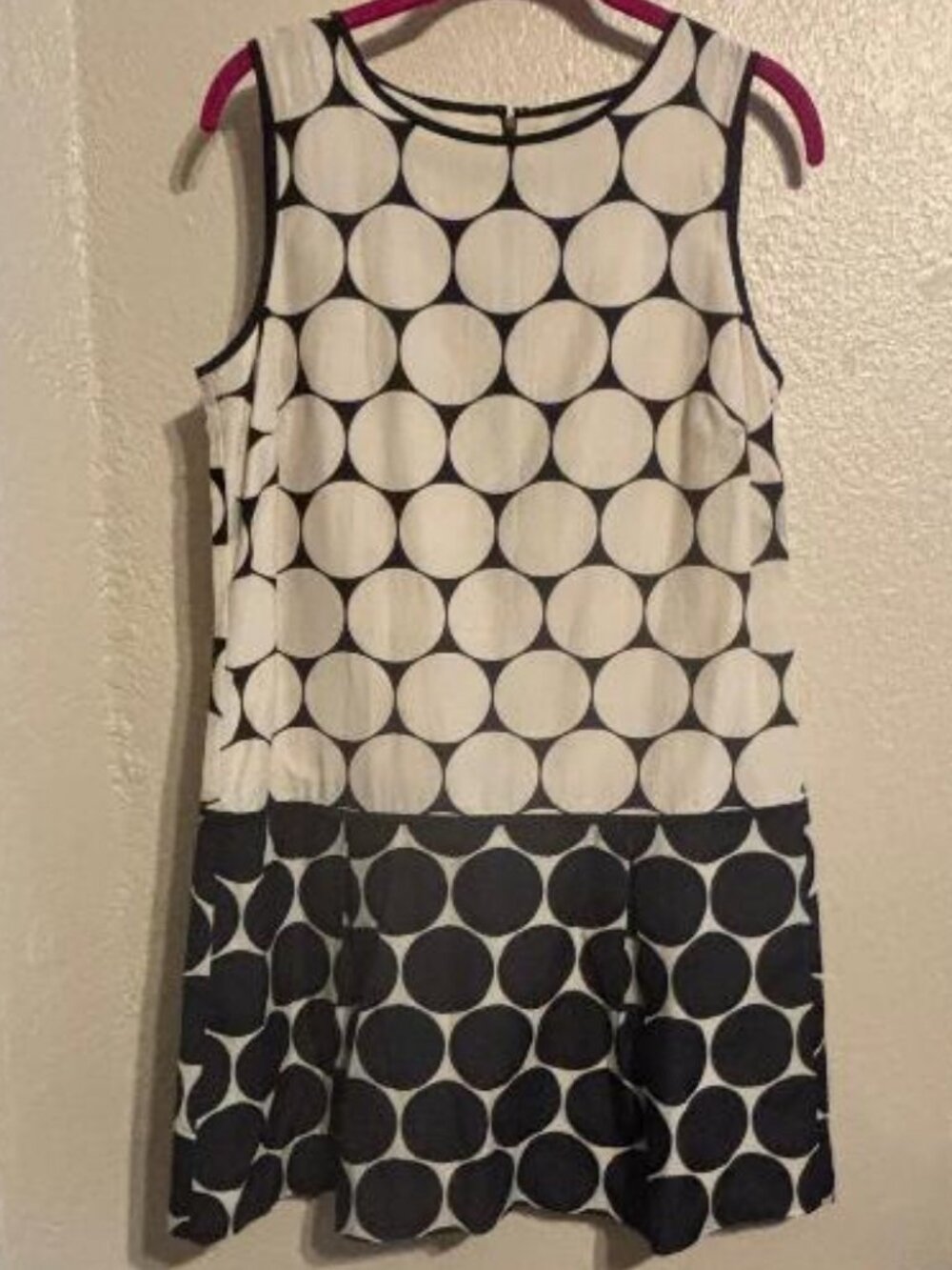 Ann Taylor Loft Black & Cream Circle Printed Pleated Drop Waist Shift Dress Size